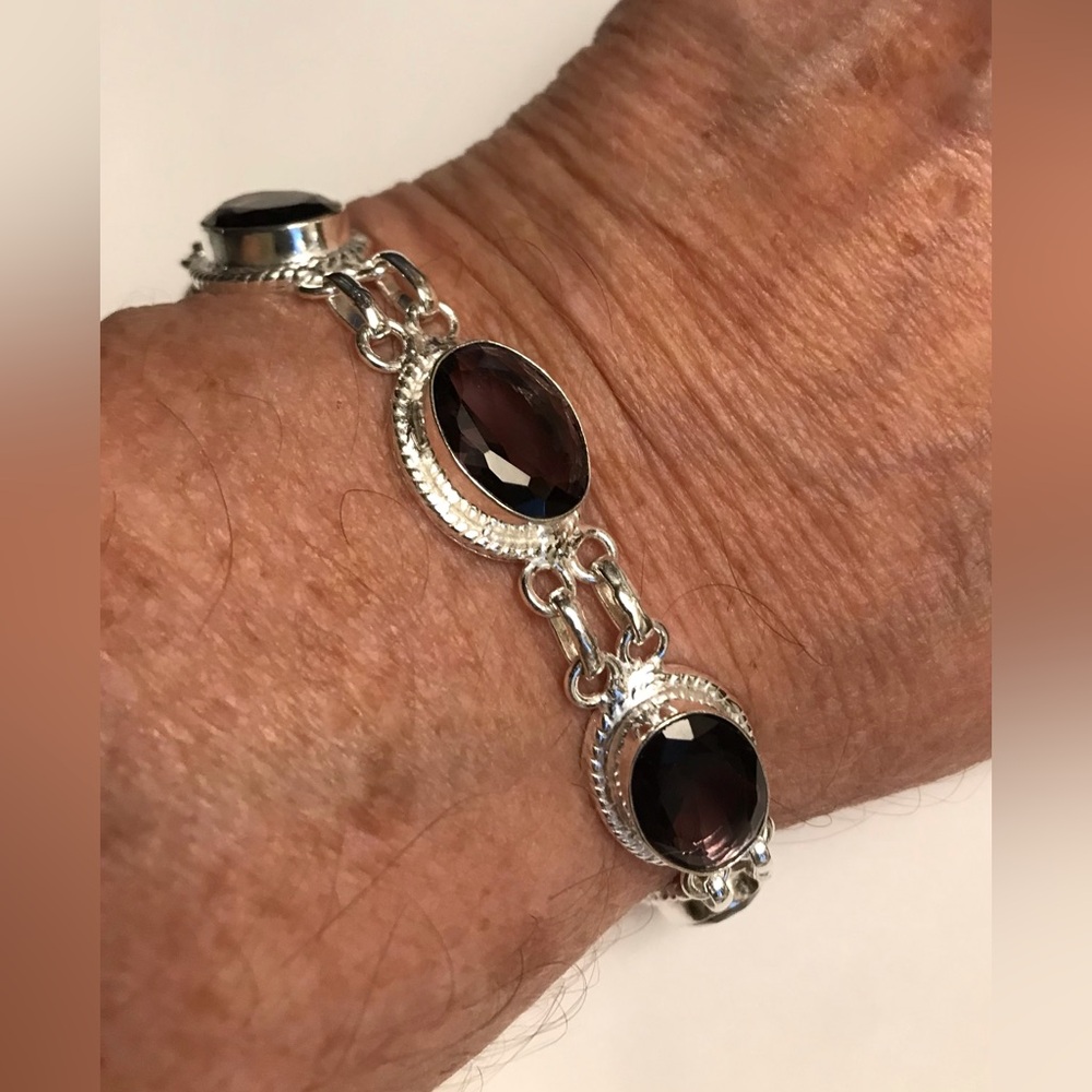 Amethyst Stamped 925 Sterling Silver Bracelet